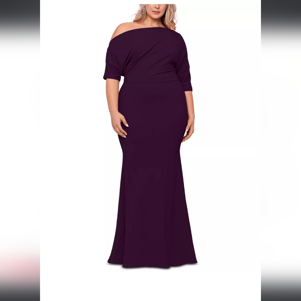 Betsy & Adam Off the Shoulder Scuba Gown